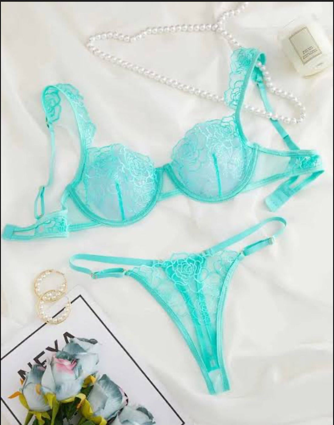 Touche Intimates Frill Lacy Straps Lingerie: Romantic Bra & Thong Set