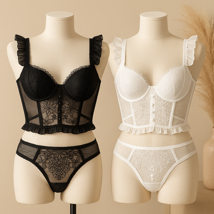 Lace Corset Lingerie Set – Lightly Padded, Underwired