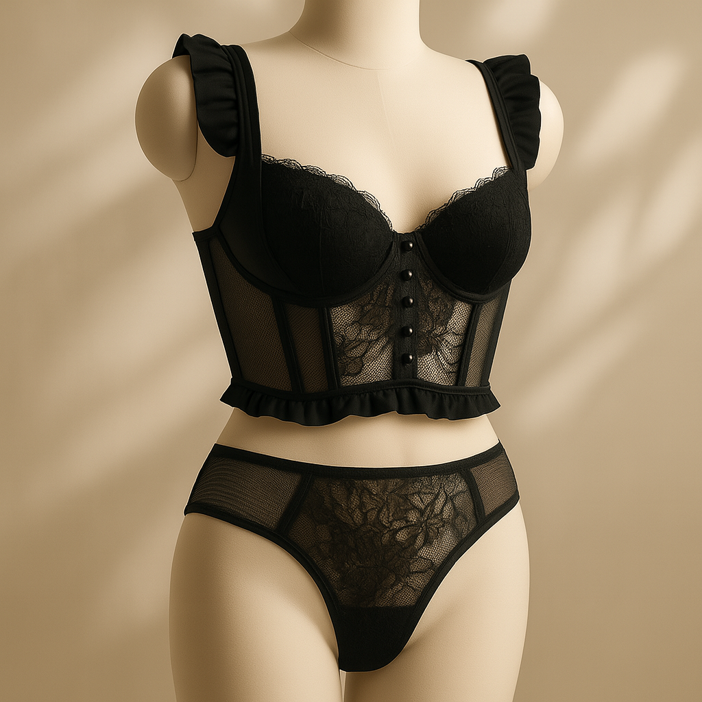 Lace Corset Lingerie Set – Lightly Padded, Underwired