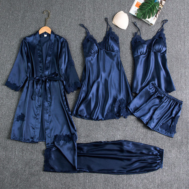 Luxe Satin 5-Piece Pajama Set – Silky, Gift-Ready