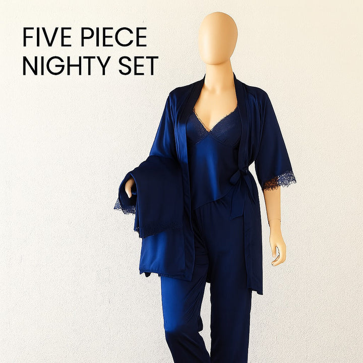 Luxe Satin 5-Piece Pajama Set – Silky, Gift-Ready