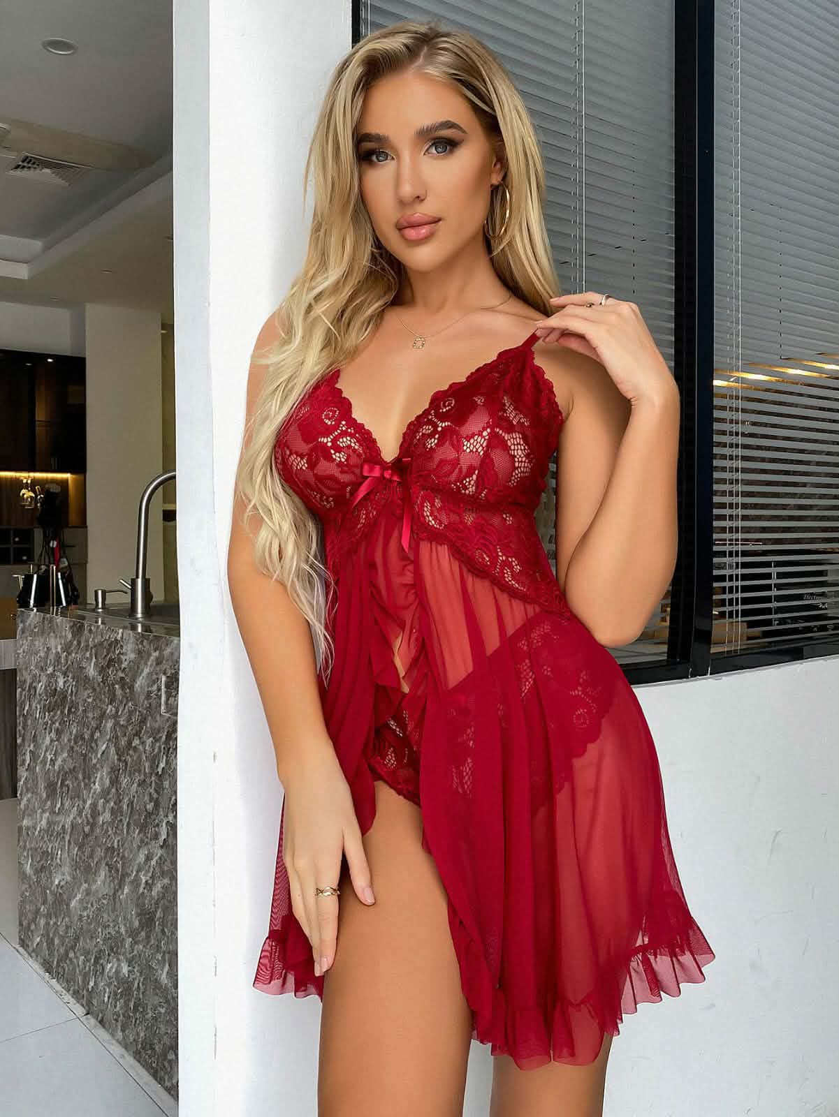 Sheer Lace Bridal Lingerie Set | Erotic Nighty Dress