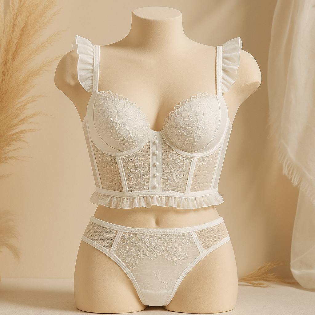Lace Corset Lingerie Set – Lightly Padded, Underwired