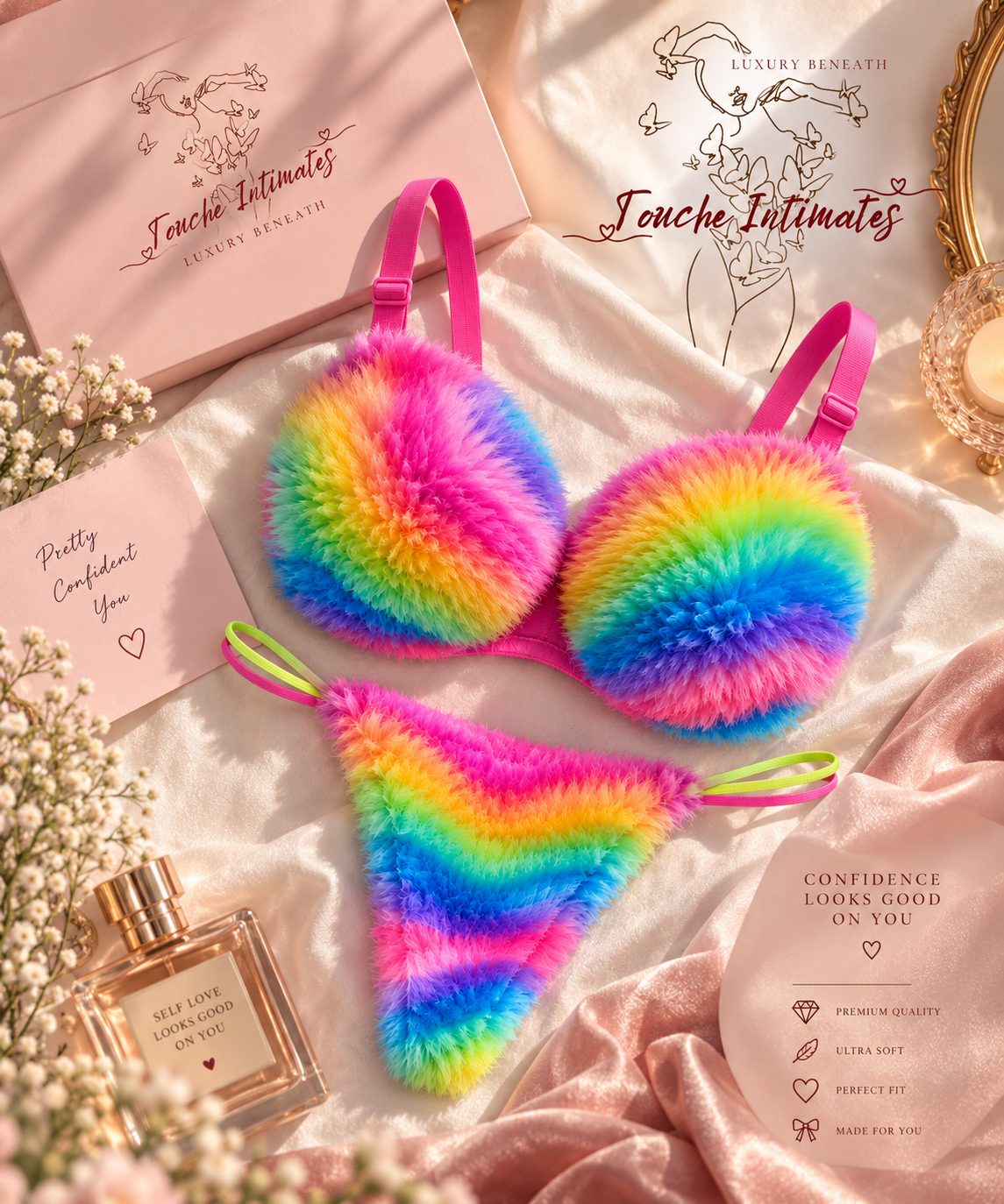 Colorful rainbow lingerie bra and panty set