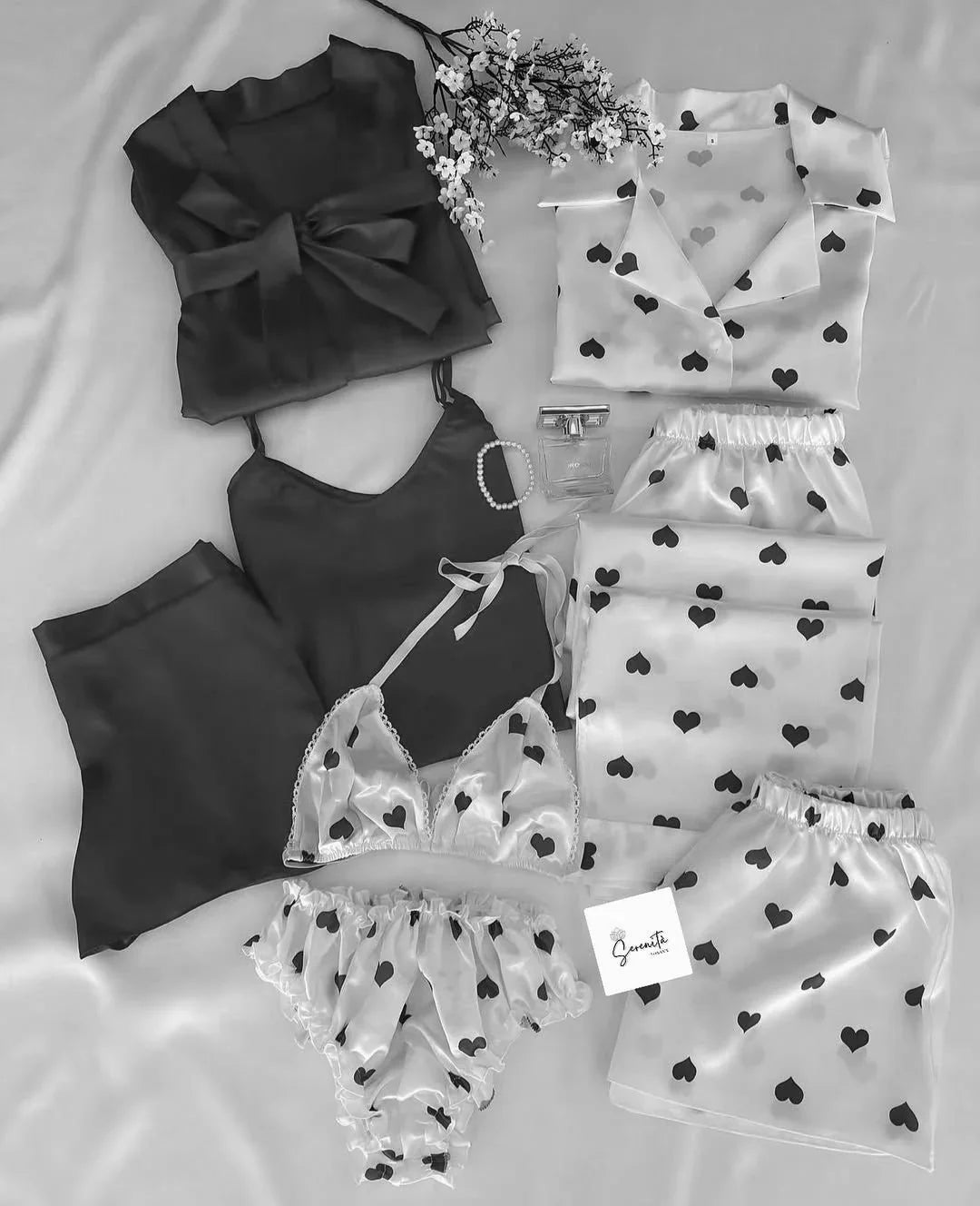 8-Piece Heart Printed Nightwear Set for Women