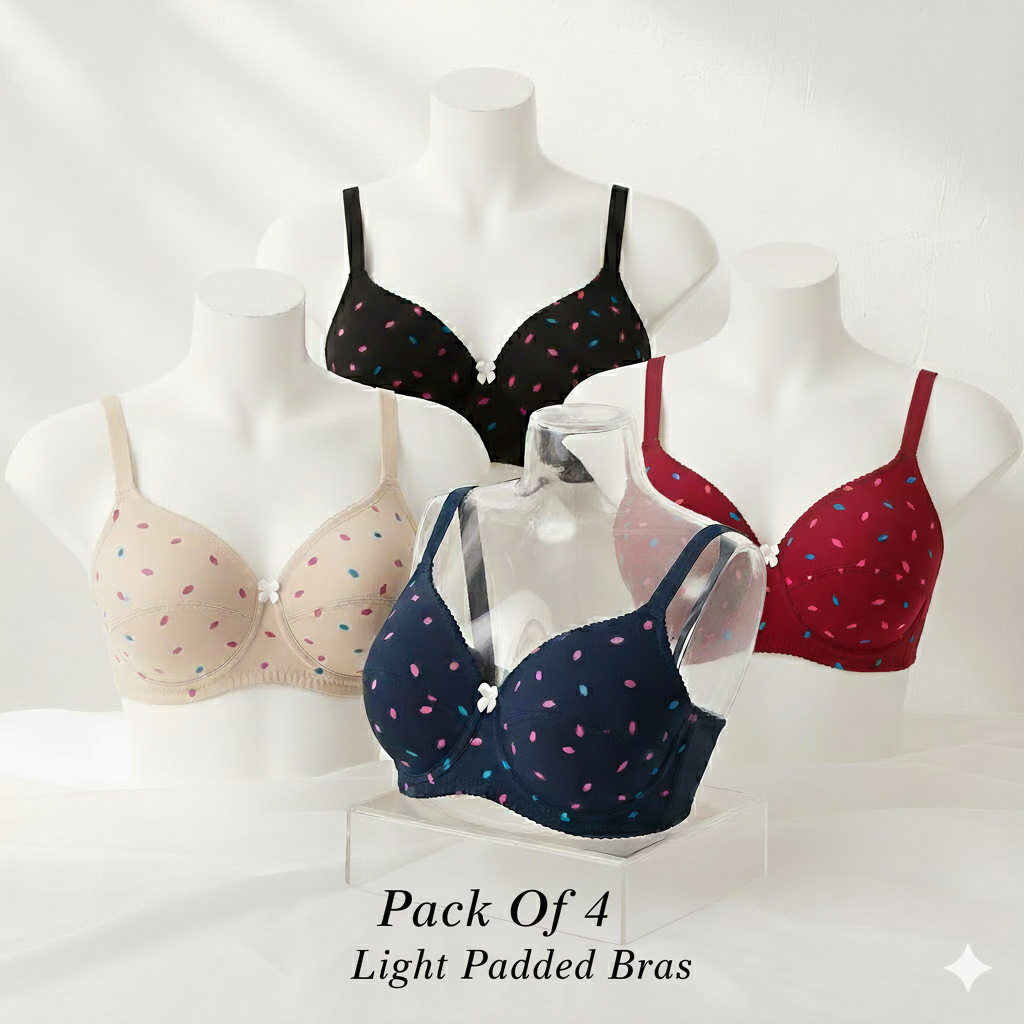 Pack of 4 Printed Soft Bras – Light Padded, Wire-Free & Breathable