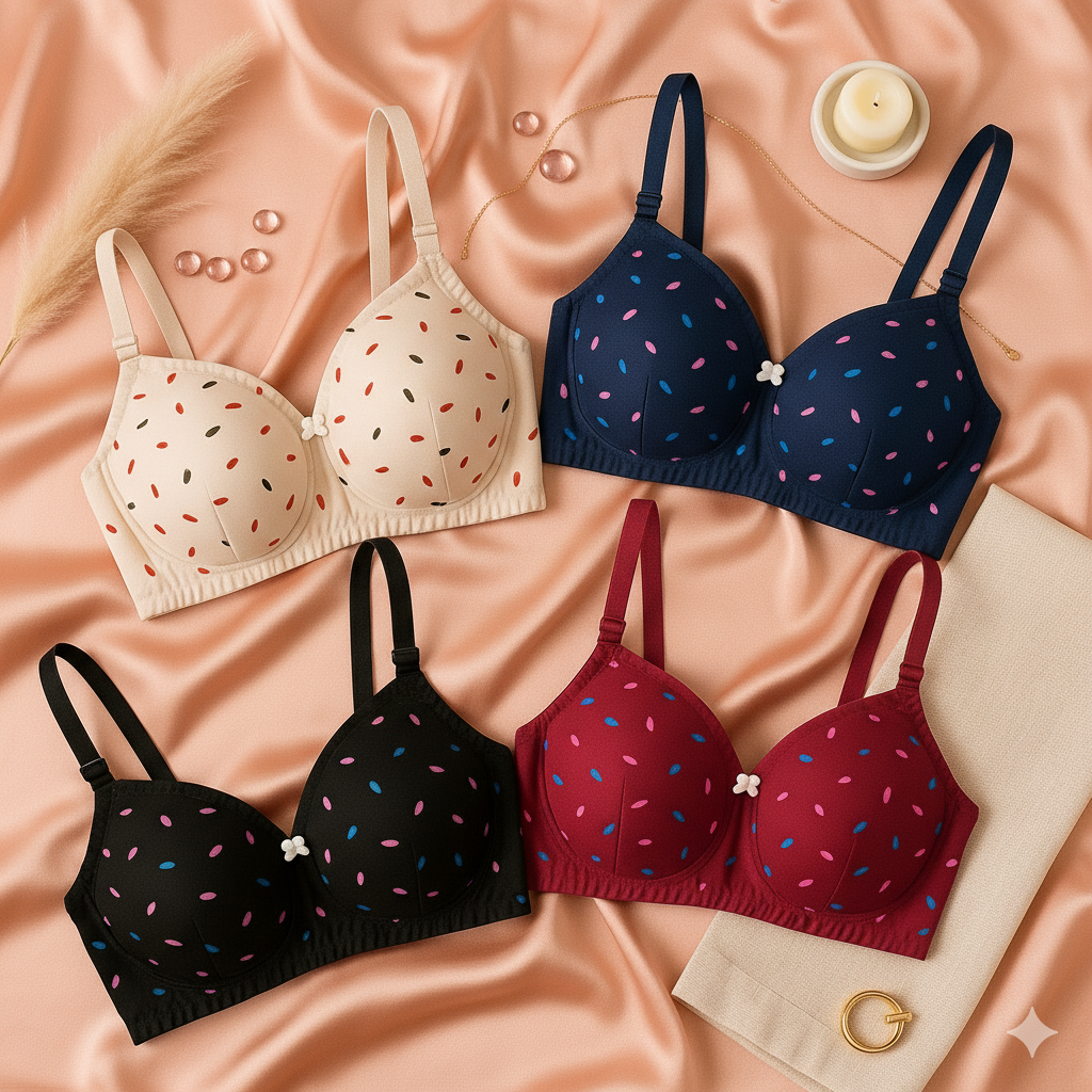 Pack of 4 Printed Soft Bras – Light Padded, Wire-Free & Breathable