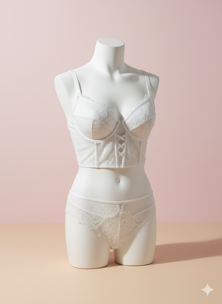 Black Lace Corset Lingerie Set – Wired, Floral Lace