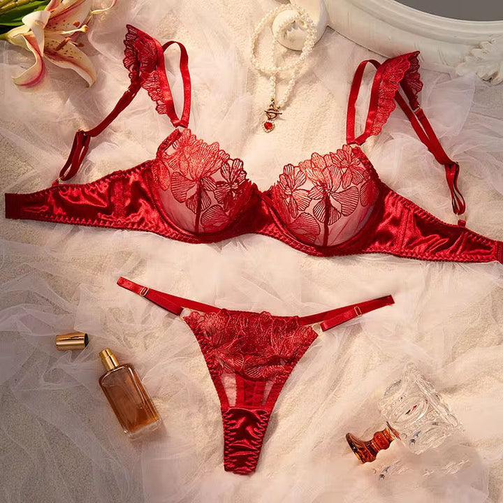 Touche Intimates Frill Lacy Straps Lingerie: Romantic Bra & Thong Set