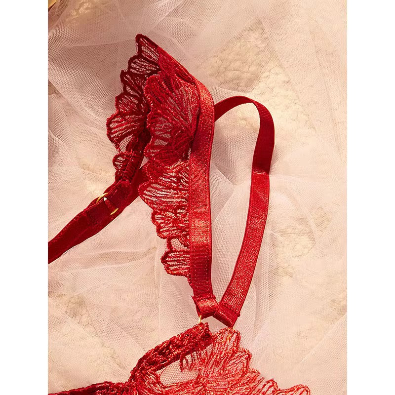 Touche Intimates Frill Lacy Straps Lingerie: Romantic Bra & Thong Set