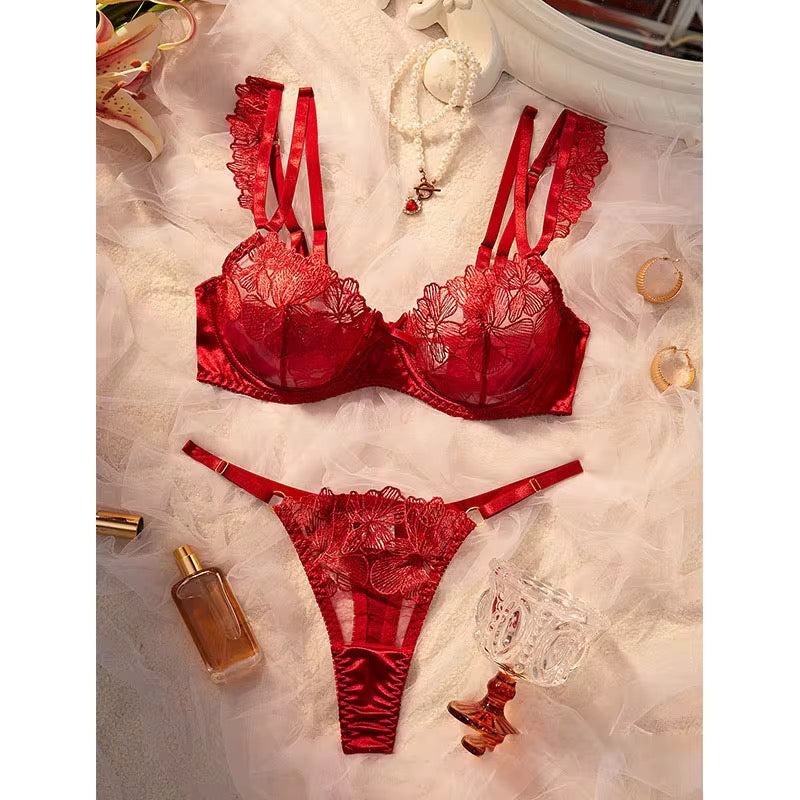 Touche Intimates Frill Lacy Straps Lingerie: Romantic Bra & Thong Set