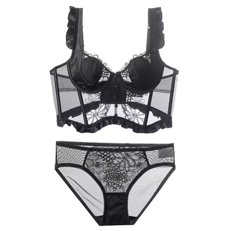 Lace Corset Lingerie Set – Lightly Padded, Underwired