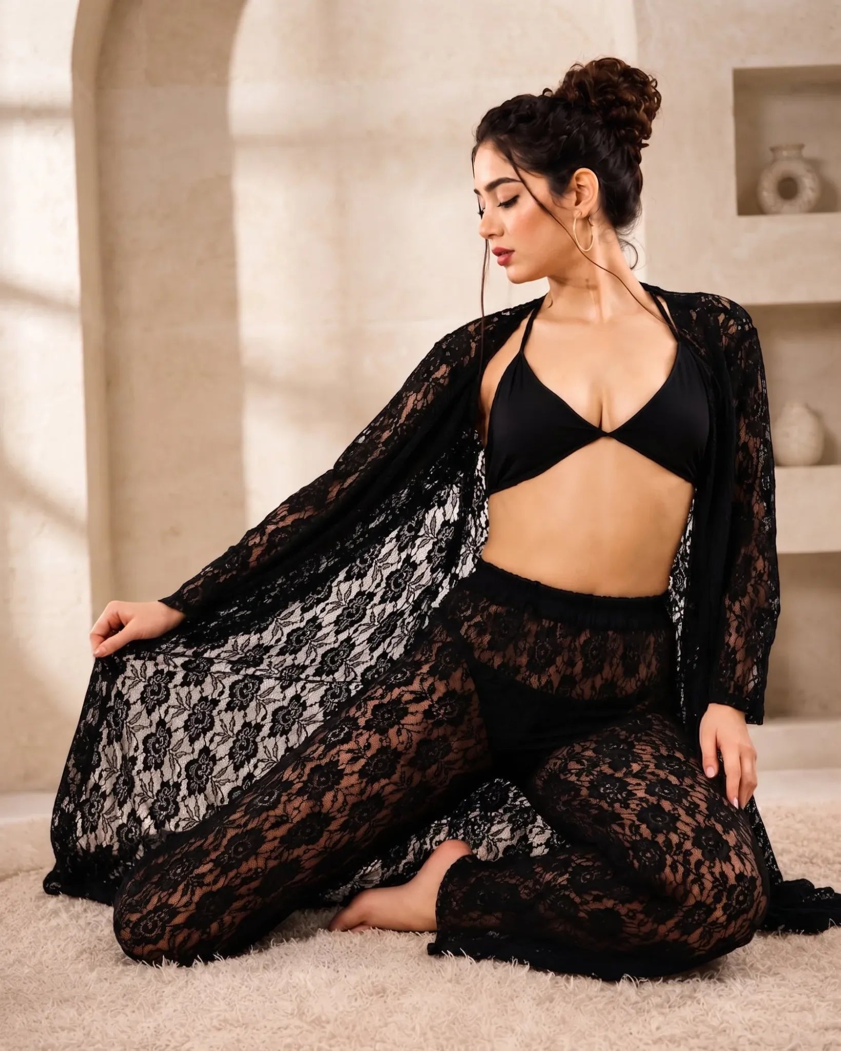 Touché Intimates 4Pcs Premium Transparent Net See Through Bridal Nighty Set