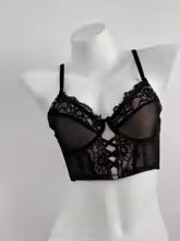 Black Lace Corset Lingerie Set – Wired, Floral Lace