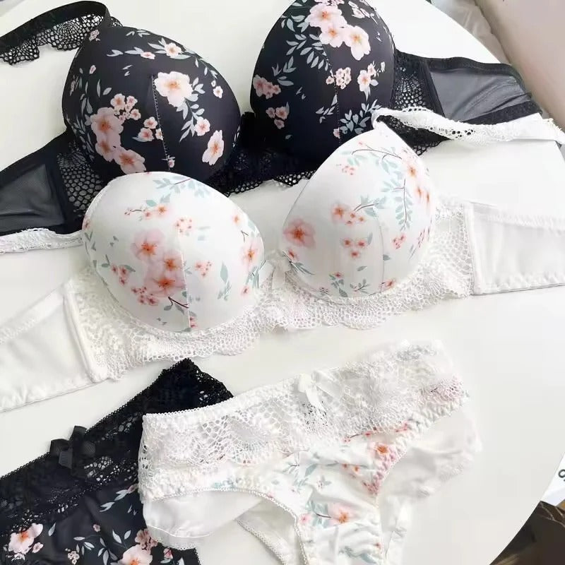 Floral Lace Bra & Panty Set â€“ Padded Push-Up Design with Elegant Embroidery