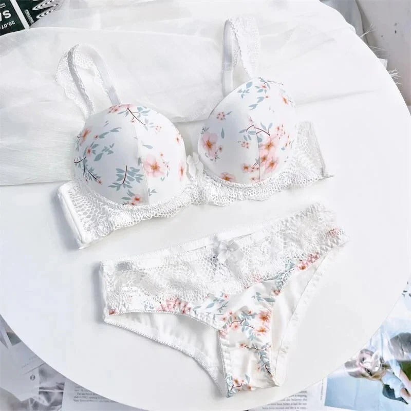 Floral Lace Bra & Panty Set â€“ Padded Push-Up Design with Elegant Embroidery