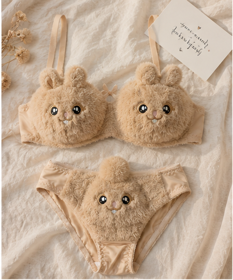 Touché Intimates Bunny Cuddle Plush Lingerie Set | Cute Faux-Fur Bra & Panty