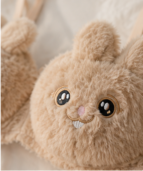 Touché Intimates Bunny Cuddle Plush Lingerie Set | Cute Faux-Fur Bra & Panty