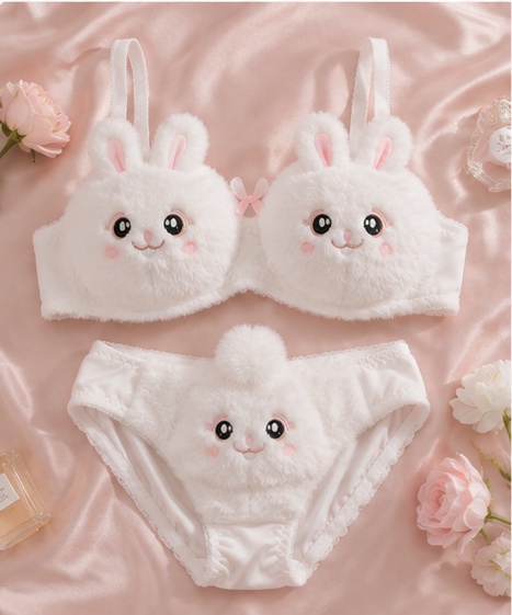 Touché Intimates Bunny Cuddle Plush Lingerie Set | Cute Faux-Fur Bra & Panty