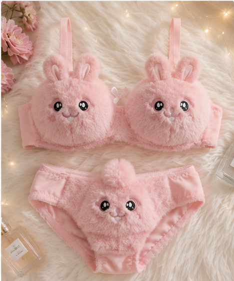 Touché Intimates Bunny Cuddle Plush Lingerie Set | Cute Faux-Fur Bra & Panty